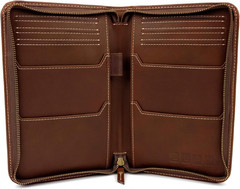 Split Grain Leather Travel Wallet, Brown, Holds 4 Passports