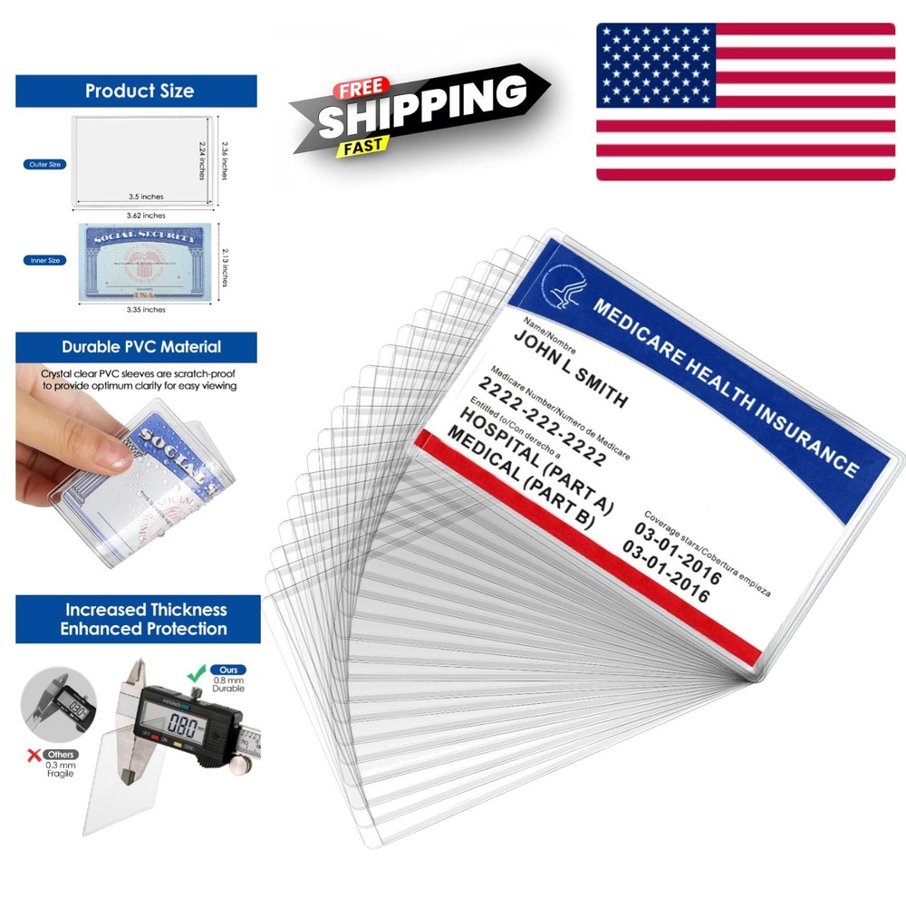 New Medicare Card Holder Protector Sleeves Water Resistant Clear PVC 12 Mil Pack