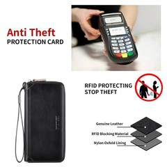 Men’s Genuine Leather Zipper Wallet with RFID Blocking, Phone Pocket，Long