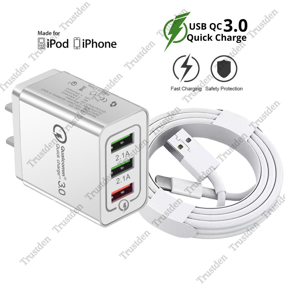 QC Fast Charger Power Adapter Block USB Charging Cable For iPhone 6 7 8 12 13 14