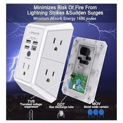 Wall Charger, Surge Protector, QINLIANF 5 Outlet Extender with 4 USB Charging