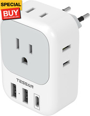 European Travel Plug Adapter USB C, International Plug Adapter with 4 AC Outlet