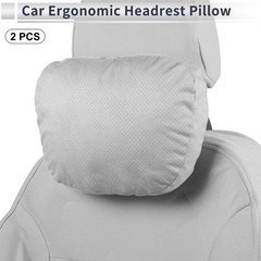 Car Headrest Pillow Suede, Memory Foam Light Gray 2 Pcs for Driving Travel