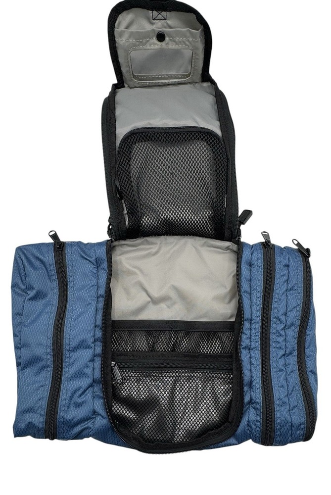 eBags Pack-it-Flat Toiletry Cosmetic Bag Blue Hanging Travel Kit Multi Pocket