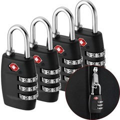 4x 3-Digit Combination Padlock TSA Approved for Luggage, Suitcase, Travel