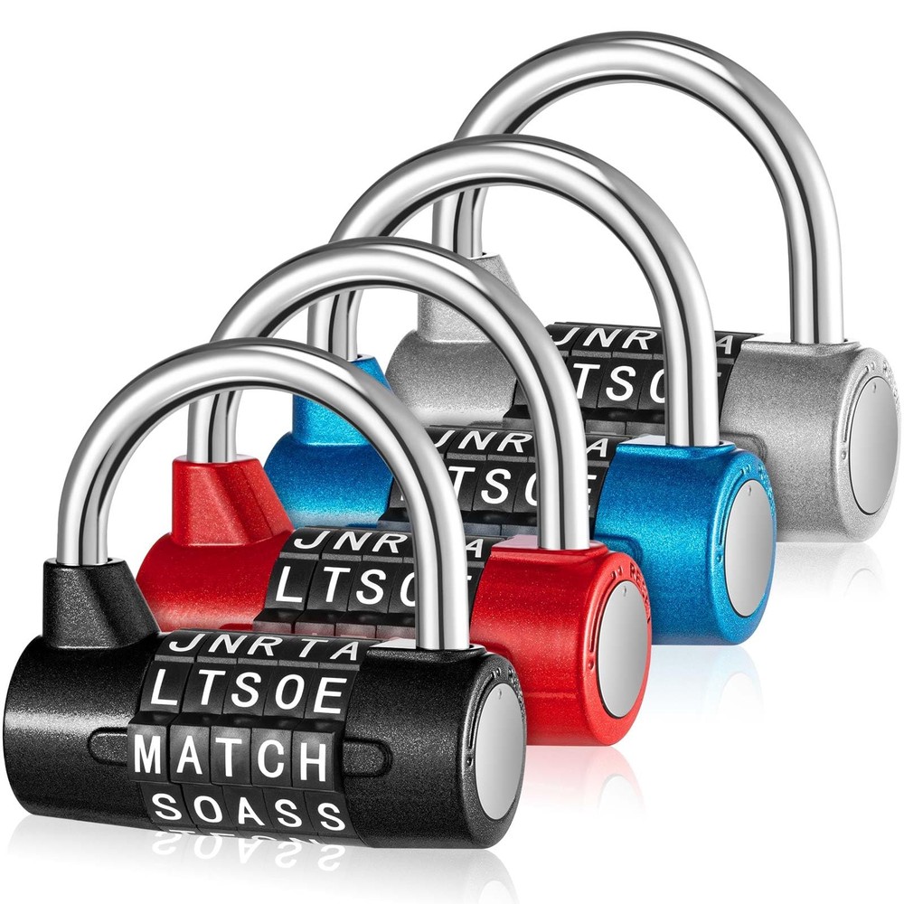 4 PCS 5-Letter Combination Lock Heavy Duty Resettable Metal for Gym Black
