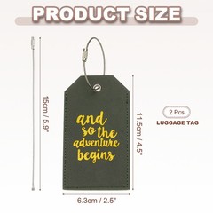 Luggage Tags, Dark Green PU Leather Suitcase Tags with Metal Ring, 2 Pcs