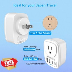 VooLerTun US to Japan Plug Adapter 2 Prong to 3 Prong Outlet Adapter Converte…
