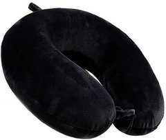 Memory Foam Neck Support Travel Cushion with Removable Cover – Black Elegance