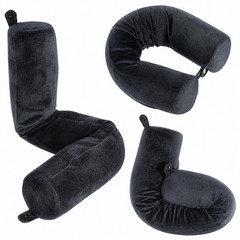 Twist Bendable Memory Foam Neck Travel Pillow Adjustable 26in Black