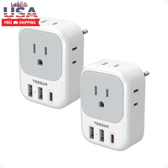 2 Pack European Travel Plug Adapter, Europe Power Converter 4 Outlets 3 USB(1 US