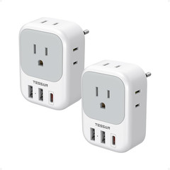 2 Pack European Travel Plug Adapter, Europe Power Converter 4 Outlets 3 USB(1 U
