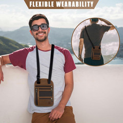 Genuine Leather Passport Holder for Travel, RFID Blocking Slim Neck Wallet with