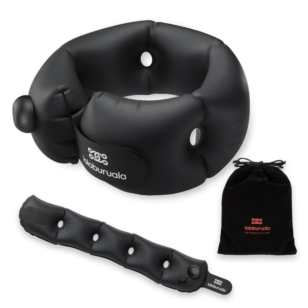 Inflatable Neck Pillow, Portable Travel Neck Pillow Airplane, Storable Black …