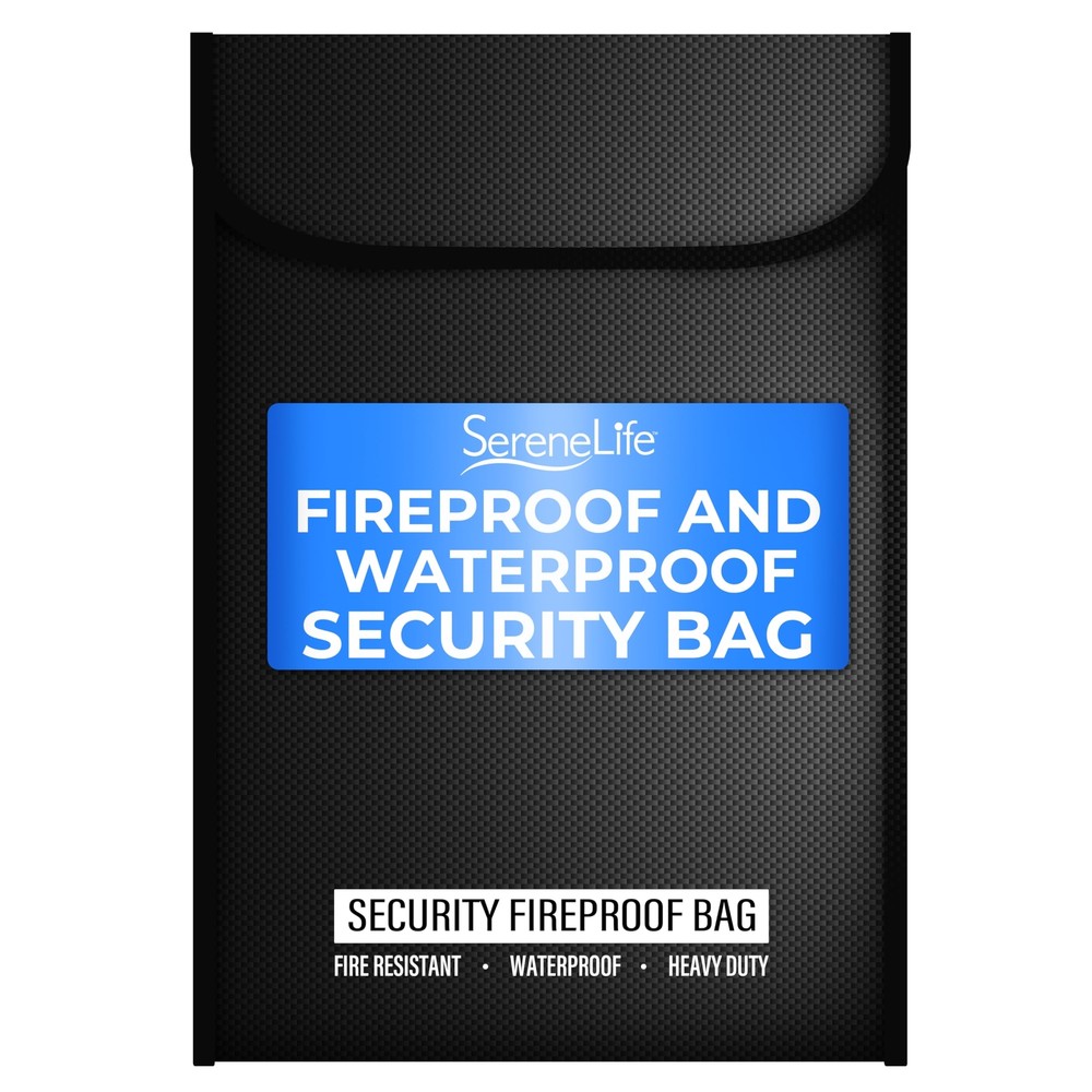 SereneLife Fire & Water Resistant Security Bag ( 0.6″x11″x15″)- Black