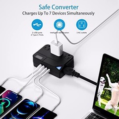 100V–220V Travel Converter, 2000W Voltage Converter with 2 USB and 2 USB Black