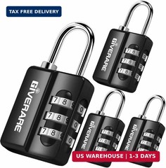 GIVERARE 4 Pack Combination Lock, 3-Digit Padlock Keyless, Resettable Luggage Lo