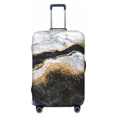 Travel Luggage Cover, White Black Gold Marble Abstract Washable Elastic Bagga…
