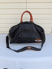 Vtg Harley Davidson Leather Duffle Bag Travel Black motorcycle carryon