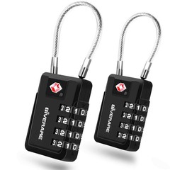 2 Pack TSA Approved Travel Luggage Locks, 4-Digit Cable Combination Suitcase
