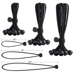 Skytened 30PCS of 3 Sizes Ball Bungee Cords, 6, 9, 11 11 inches, Black