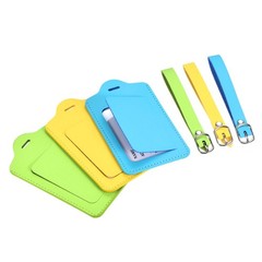 Luggage Tag PU Holders, 12x7cm Baggage Label Identifier Green Blue Yellow 3Pcs