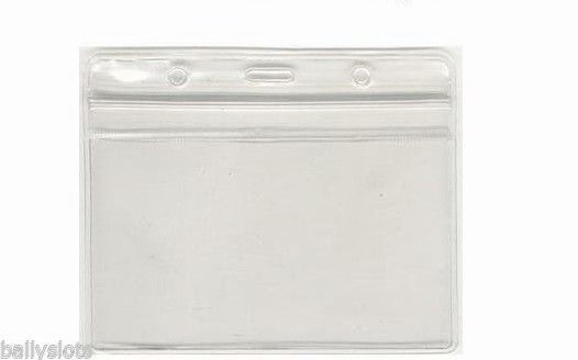 5 ID Card Badge Horizontal Holder Zip Lock Zipper School Hospital Travel Work