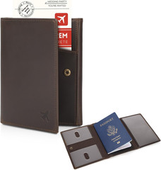 Polare Full Grain Leather Pilot Wallet Passport Holder RFID Blocking Tri-Fold Tr