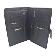 Black Leather Wallet Organizer with Multiple Compartments and Snap Closure