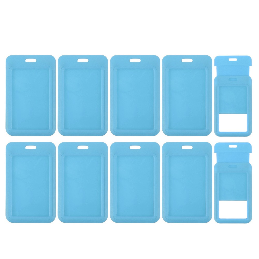 10 Pack Badge Holder, Plastic Vertical ID Protector Clips, Sky Blue