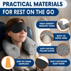 Almohada De Viaje Ajustable Con Funda De Terciopelo Y Kit De Sueno Lujo