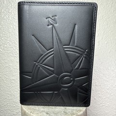Coach Compass Embossed Black Leather Passport Bifold Traveler Rare Hard To Find