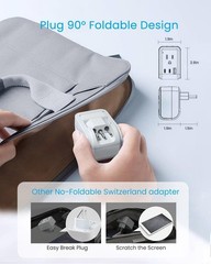 1 Pack Switzerland Travel Plug Adapter, VINTAR Foldable Type J Adapter with 2 AC