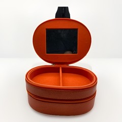 Bey Berk Pebble Leather, Lined Double Compartment Travel Jewelry Case Orange