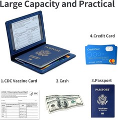 RFID Blocking Leather Passport Holder Wallet Case for Travel – Navy Blue