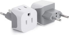 Travel Plug Adapter Pack of 2 White Gray Compact Design for International Travel