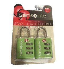 New Samsonite Travel Sentry 2 Pack Green 3 Dial Combination Locks New