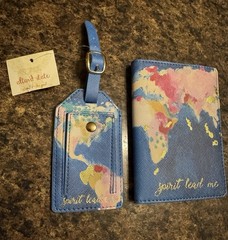 Altar’d State Blue Multicolor Passport Holder & Luggage Tag Set Sleeves Included