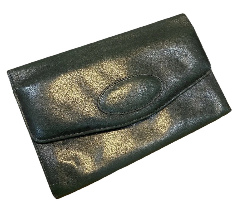 Vintage Passport Holder Travel Wallet – Dark Green Leather – 1960s 1970s
