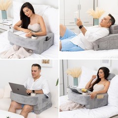 Reading Pillow for Gaming – Extra Large Lap Desk & Arm Rest with Cup & Pho