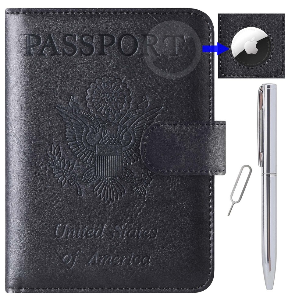 Airtag Passport Holder Cover Wallet Travel 0.6 x 4.4 x 5.6 inches, 117#Black
