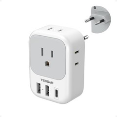 European Travel Plug Adapter USB C, TESSAN International Type C-white gray