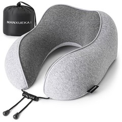 Memory Foam Travel Neck Pillow – Washable Soft Cotton Cover for Airplane, Car, T