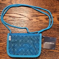 Eddie Bauer Blue Dot Neck Wallet Travel Organizer Crossbody Ripstop Bag New