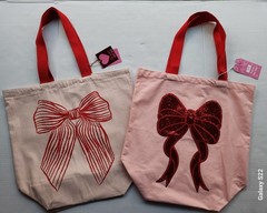 Two (2) Reusable Canvas Tote Bag with Ribbon Design – 19″ in x 19″ in x 9″ in