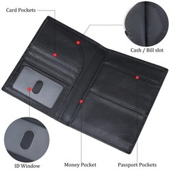 Polare Napa Leather Passport Holder RFID Blocking Travel Bifold Wallet Black