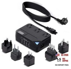 100V–220V Travel Converter, 2000W Voltage Converter with 2 USB and 2 USB Black