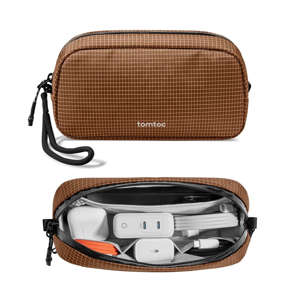 tomtoc Electronics Organizer Travel Case Performance, Small, Brown Plaid