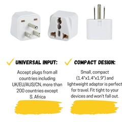 Bates- Universal Travel Plug Adapter, 2 Pack Converts EU UK AU Asia to USA | Eur