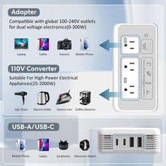 Mapambo 2000W 220V to 110V Converter for Hair Dryer, Voltage Converter US to Eur